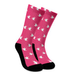 White Dove Breast Cancer Pattern Print Crew Socks