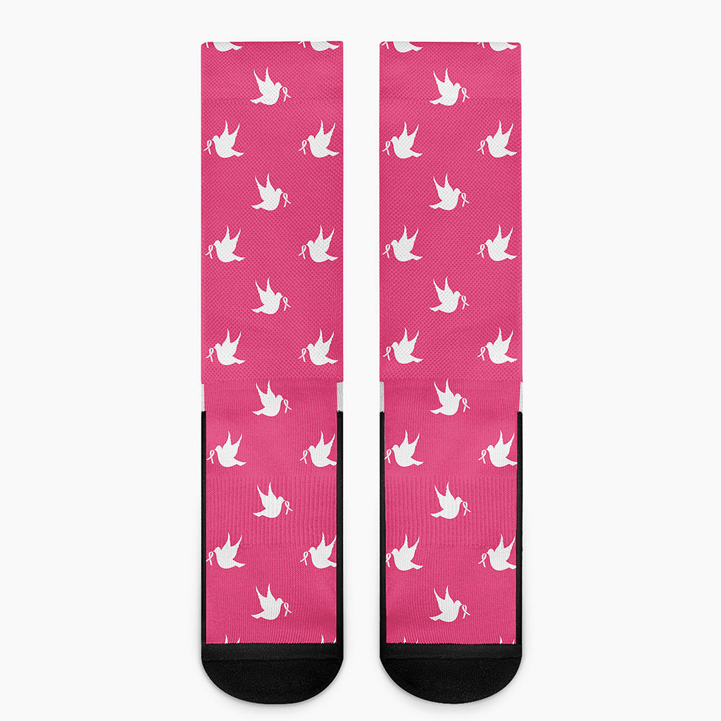 White Dove Breast Cancer Pattern Print Crew Socks