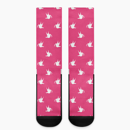 White Dove Breast Cancer Pattern Print Crew Socks