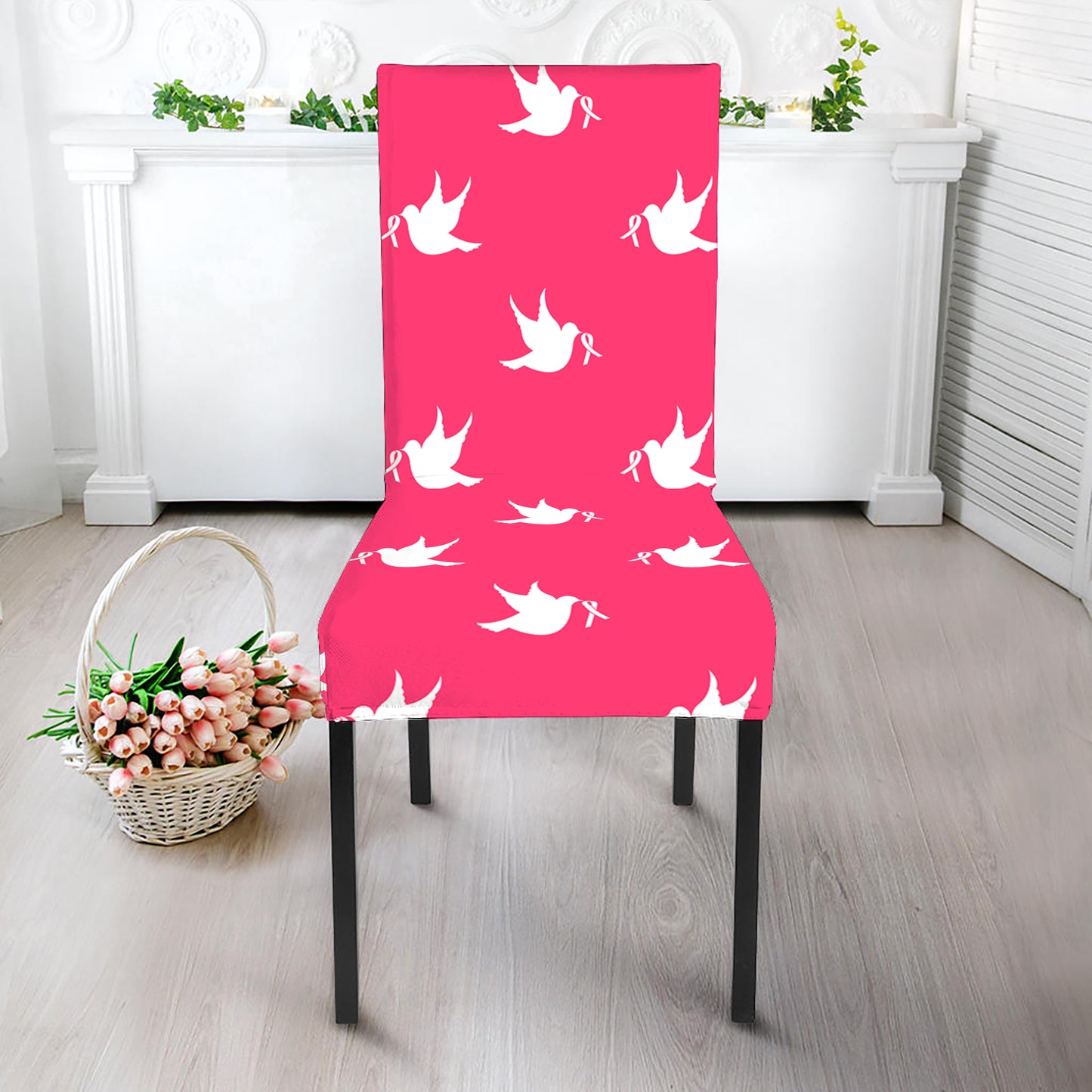 White Dove Breast Cancer Pattern Print Dining Chair Slipcover