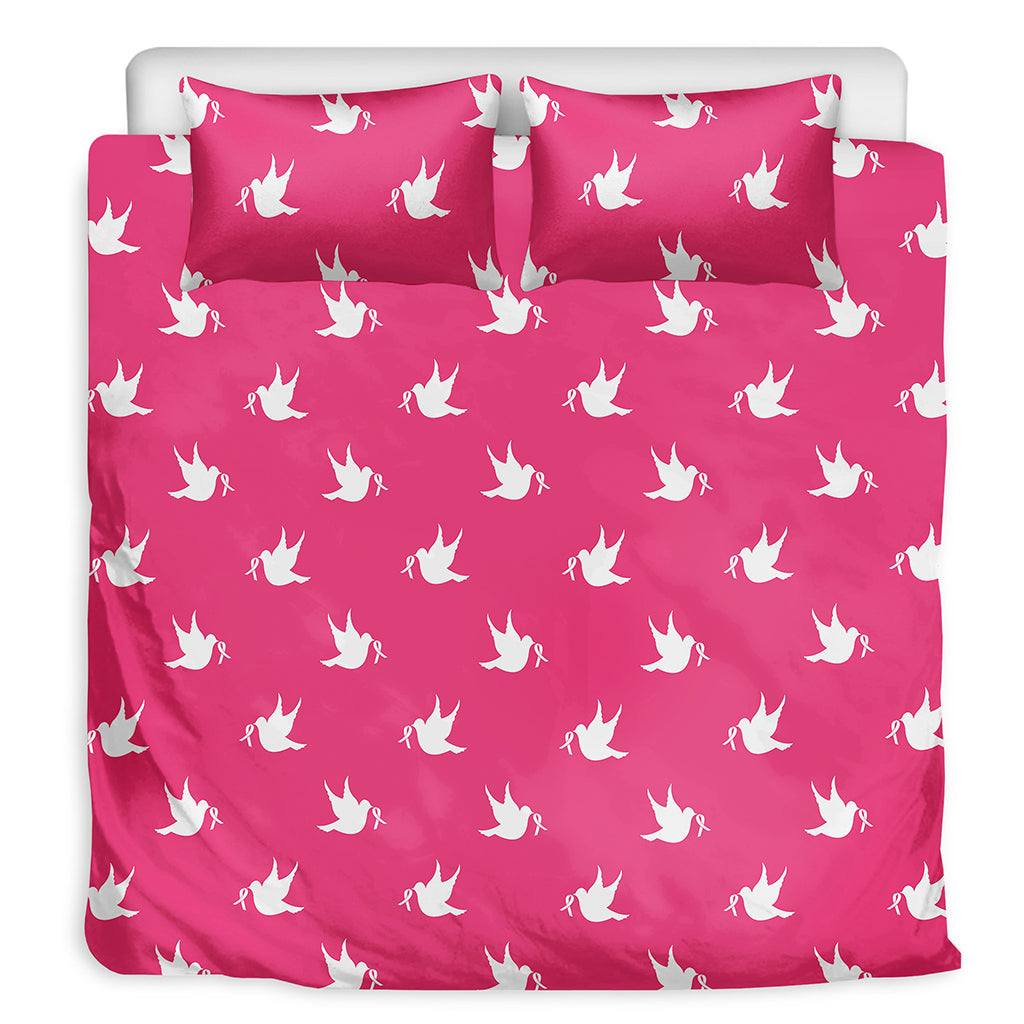 White Dove Breast Cancer Pattern Print Duvet Cover Bedding Set