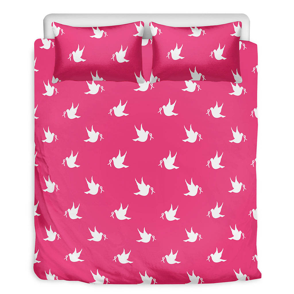 White Dove Breast Cancer Pattern Print Duvet Cover Bedding Set