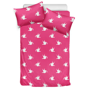 White Dove Breast Cancer Pattern Print Duvet Cover Bedding Set