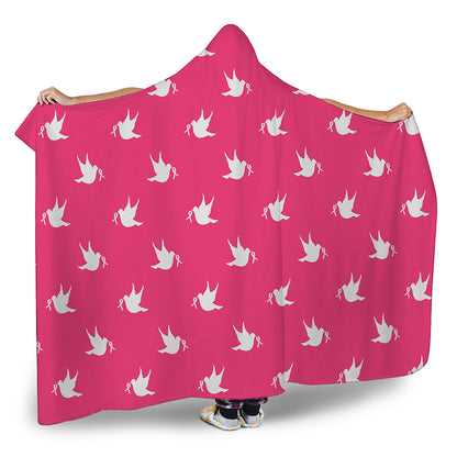 White Dove Breast Cancer Pattern Print Hooded Blanket