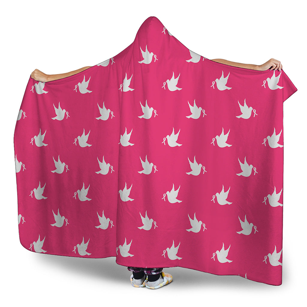 White Dove Breast Cancer Pattern Print Hooded Blanket