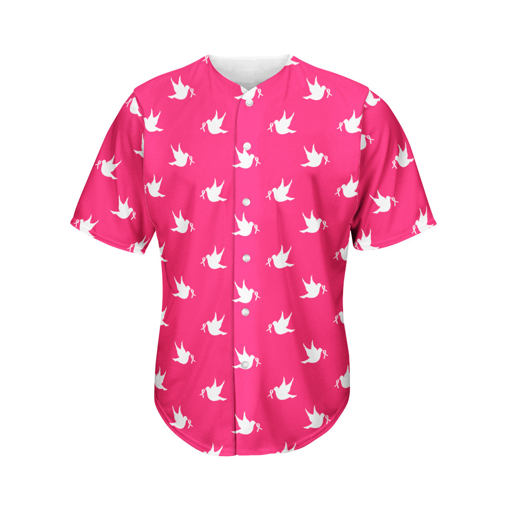 White Dove Breast Cancer Pattern Print Men's Baseball Jersey