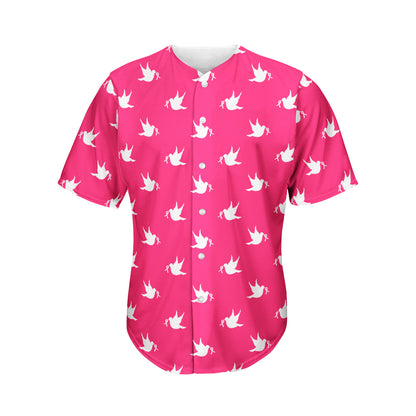White Dove Breast Cancer Pattern Print Men's Baseball Jersey