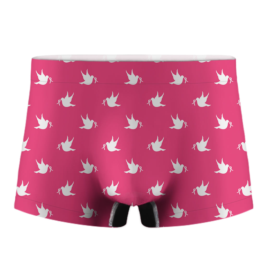 White Dove Breast Cancer Pattern Print Men's Boxer Briefs