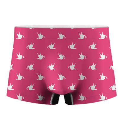 White Dove Breast Cancer Pattern Print Men's Boxer Briefs