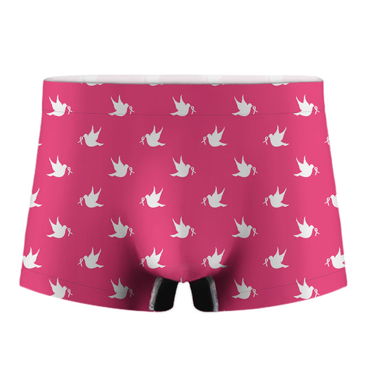 White Dove Breast Cancer Pattern Print Men's Boxer Briefs