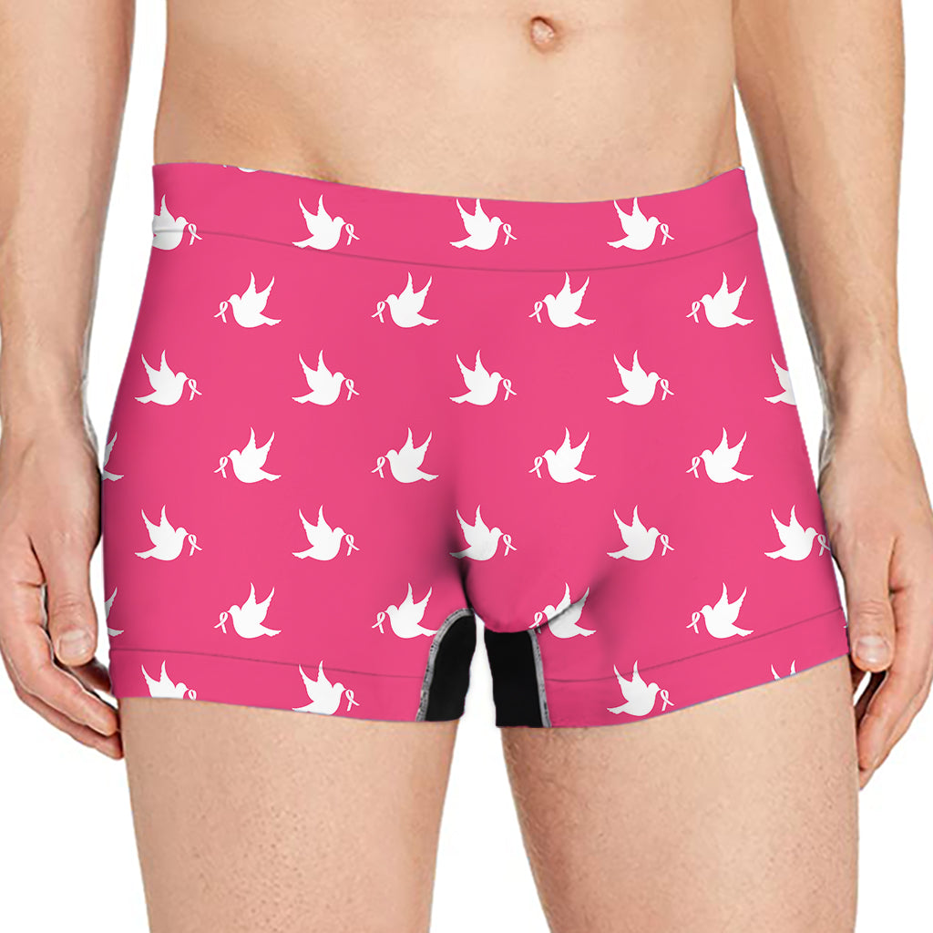 White Dove Breast Cancer Pattern Print Men's Boxer Briefs