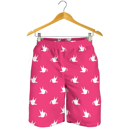 White Dove Breast Cancer Pattern Print Men's Shorts