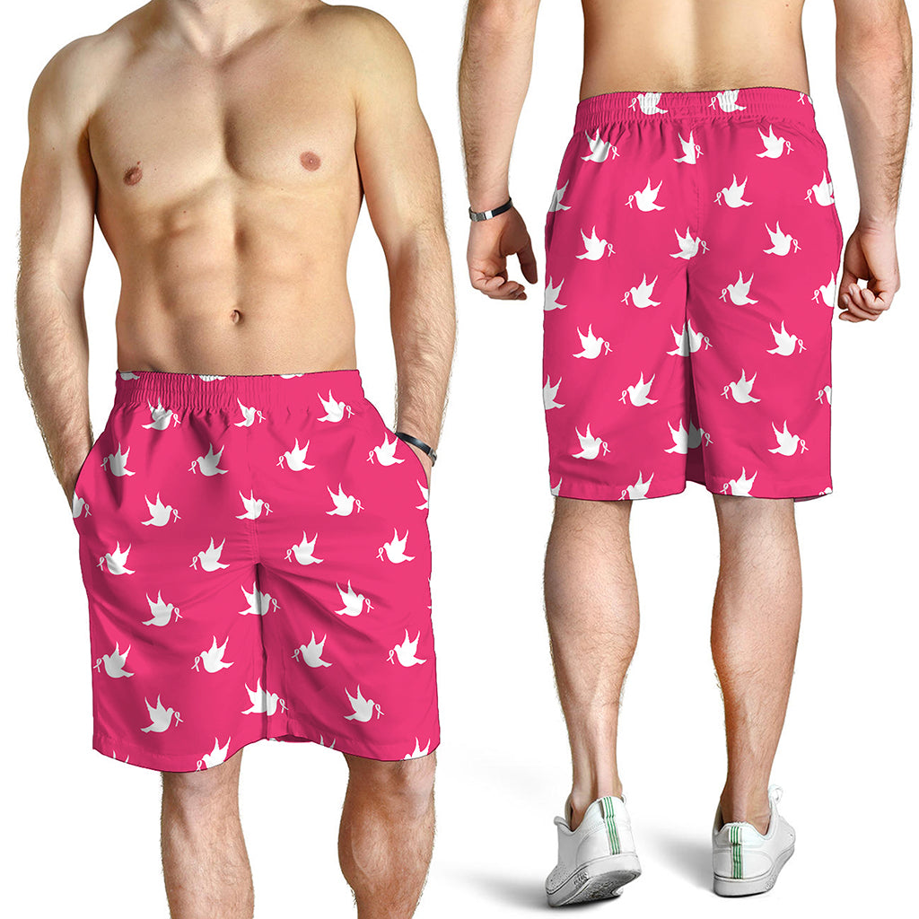 White Dove Breast Cancer Pattern Print Men's Shorts
