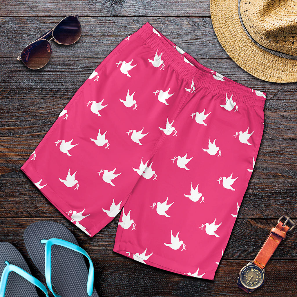 White Dove Breast Cancer Pattern Print Men's Shorts