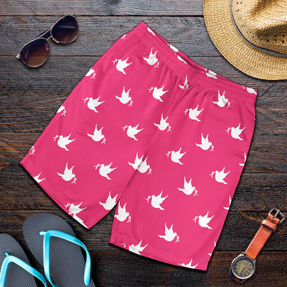 White Dove Breast Cancer Pattern Print Men's Shorts