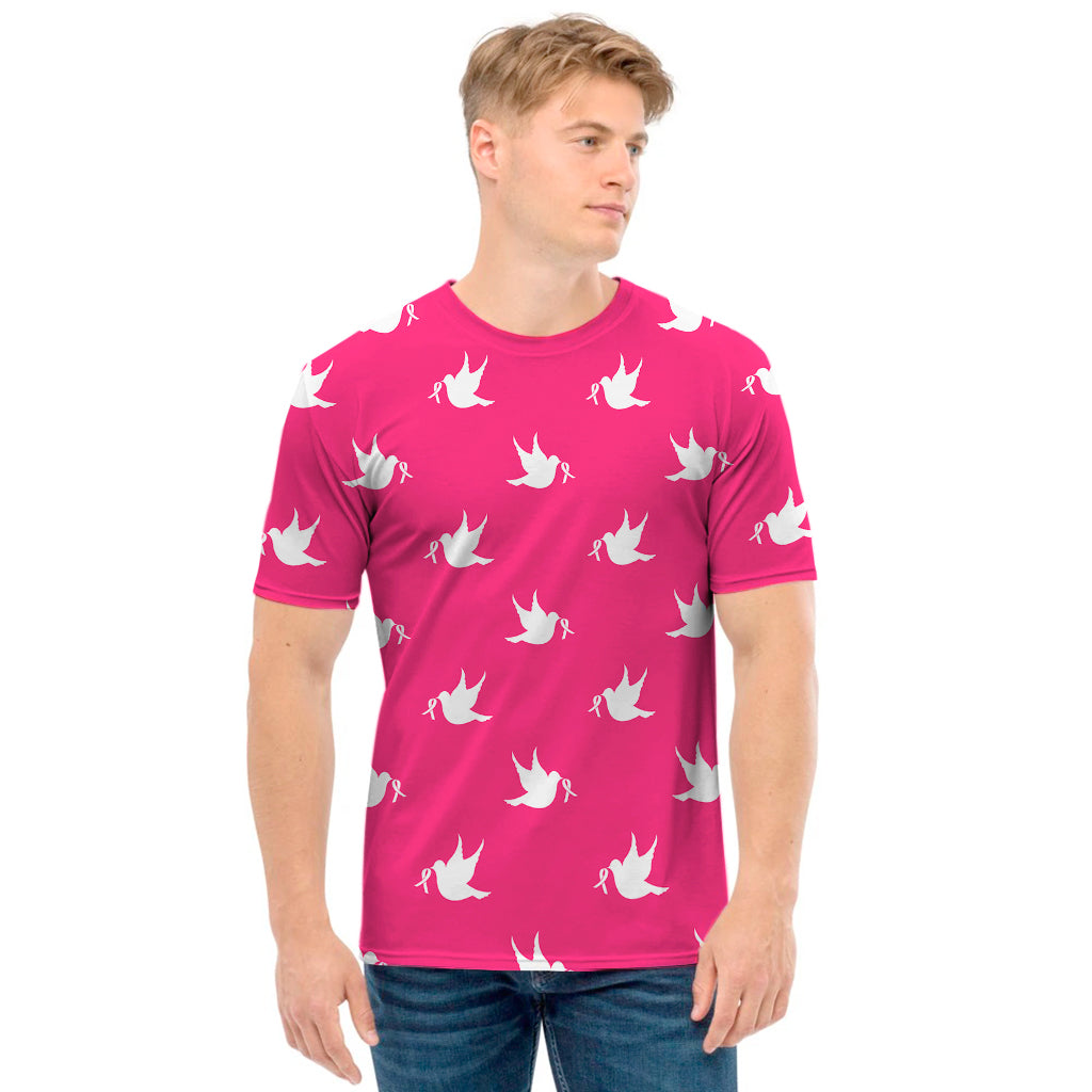 White Dove Breast Cancer Pattern Print Men's T-Shirt