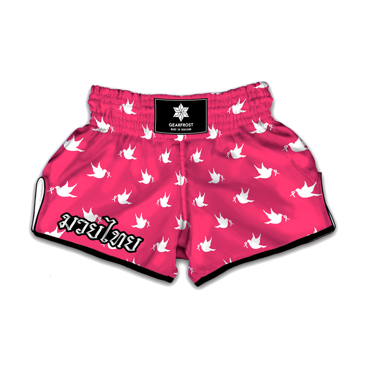 White Dove Breast Cancer Pattern Print Muay Thai Boxing Shorts