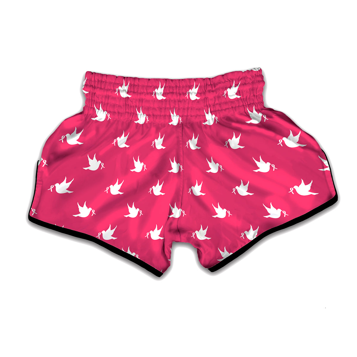 White Dove Breast Cancer Pattern Print Muay Thai Boxing Shorts