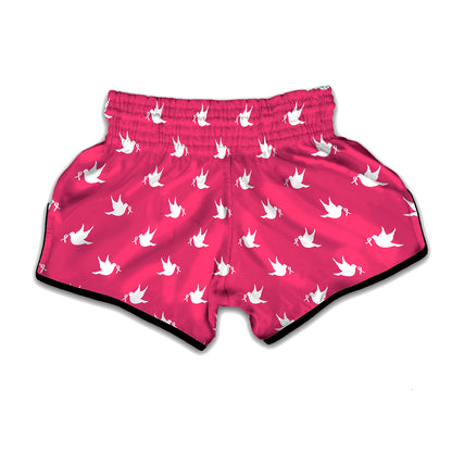 White Dove Breast Cancer Pattern Print Muay Thai Boxing Shorts