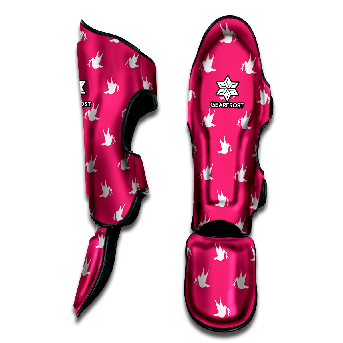 White Dove Breast Cancer Pattern Print Muay Thai Shin Guard