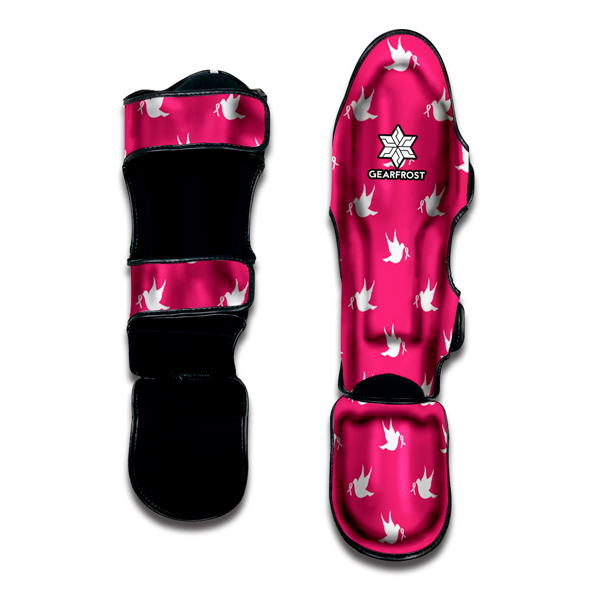 White Dove Breast Cancer Pattern Print Muay Thai Shin Guard