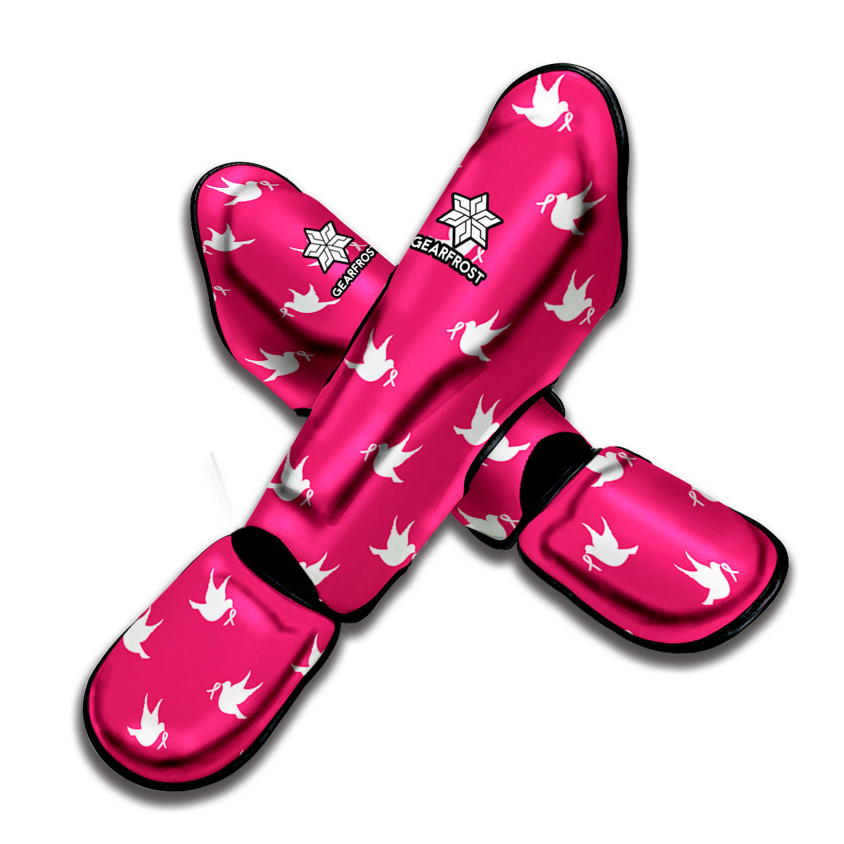 White Dove Breast Cancer Pattern Print Muay Thai Shin Guard