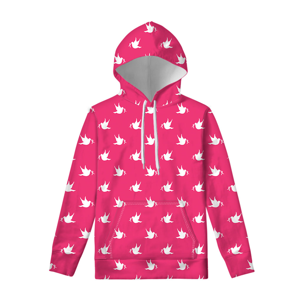 White Dove Breast Cancer Pattern Print Pullover Hoodie