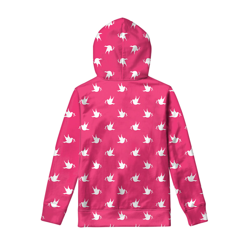 White Dove Breast Cancer Pattern Print Pullover Hoodie
