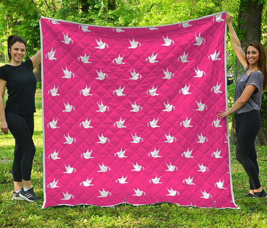 White Dove Breast Cancer Pattern Print Quilt