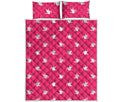 White Dove Breast Cancer Pattern Print Quilt Bed Set