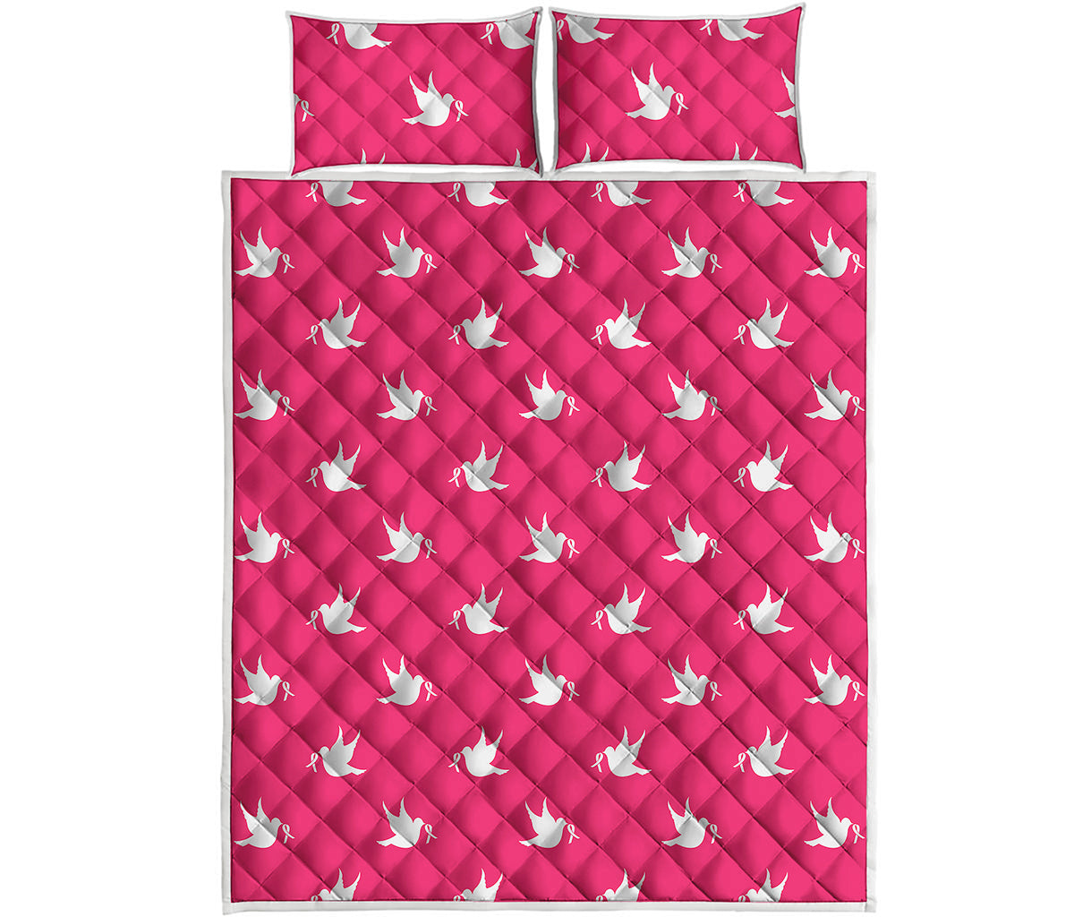 White Dove Breast Cancer Pattern Print Quilt Bed Set