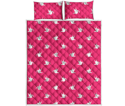 White Dove Breast Cancer Pattern Print Quilt Bed Set