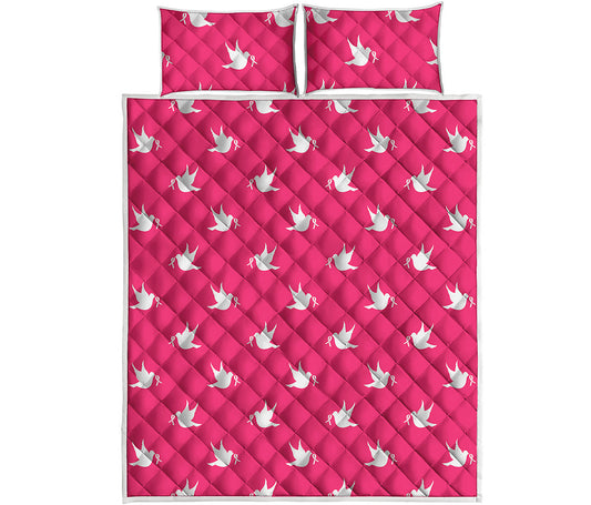 White Dove Breast Cancer Pattern Print Quilt Bed Set