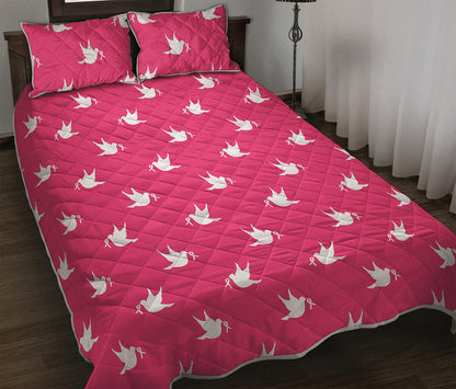 White Dove Breast Cancer Pattern Print Quilt Bed Set