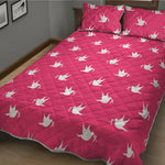 White Dove Breast Cancer Pattern Print Quilt Bed Set