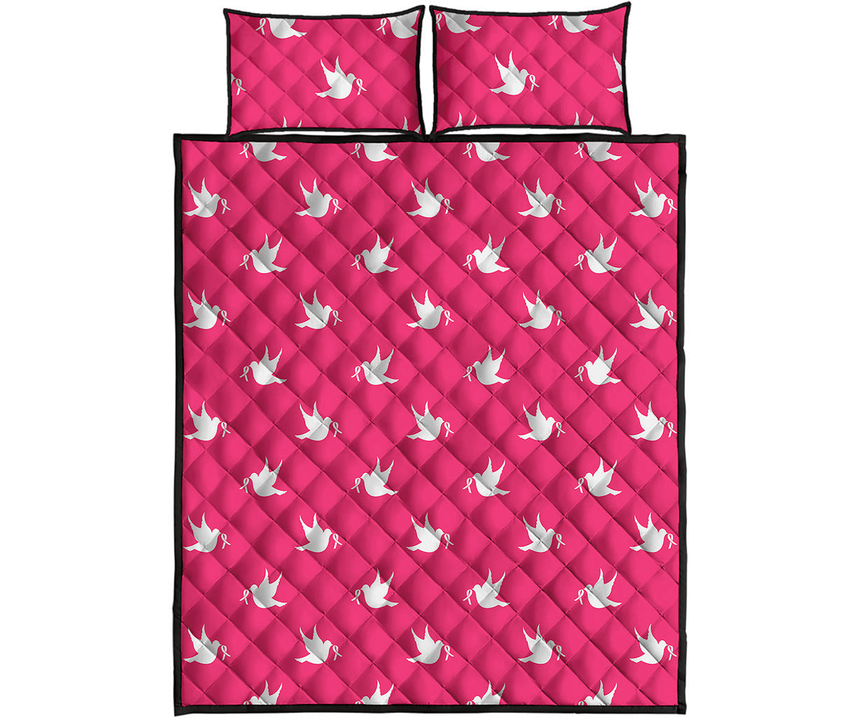 White Dove Breast Cancer Pattern Print Quilt Bed Set