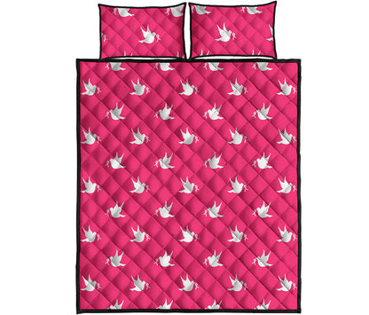 White Dove Breast Cancer Pattern Print Quilt Bed Set