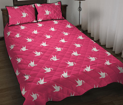 White Dove Breast Cancer Pattern Print Quilt Bed Set