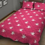 White Dove Breast Cancer Pattern Print Quilt Bed Set