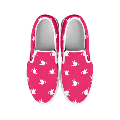 White Dove Breast Cancer Pattern Print White Slip On Shoes
