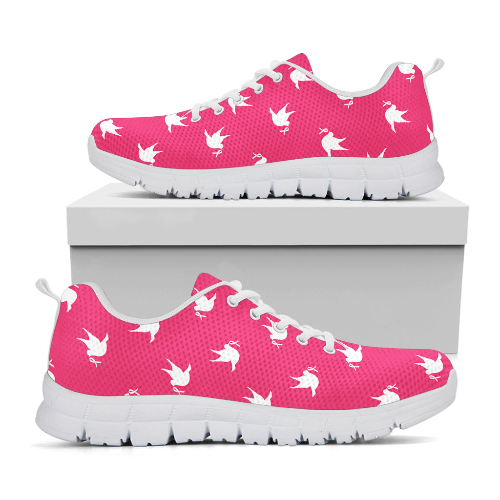 White Dove Breast Cancer Pattern Print White Sneakers