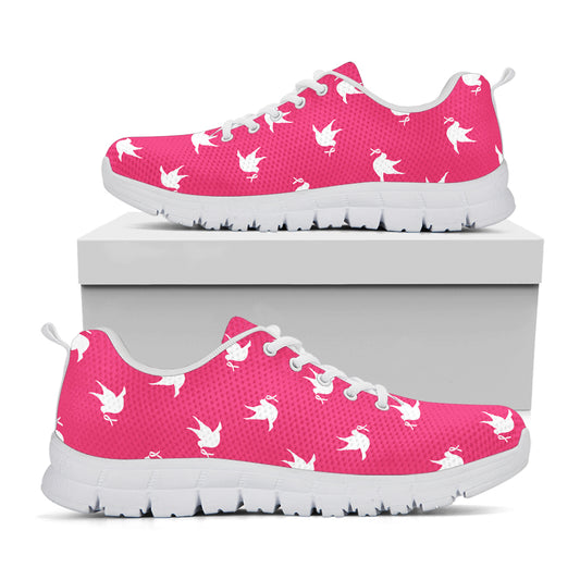 White Dove Breast Cancer Pattern Print White Sneakers