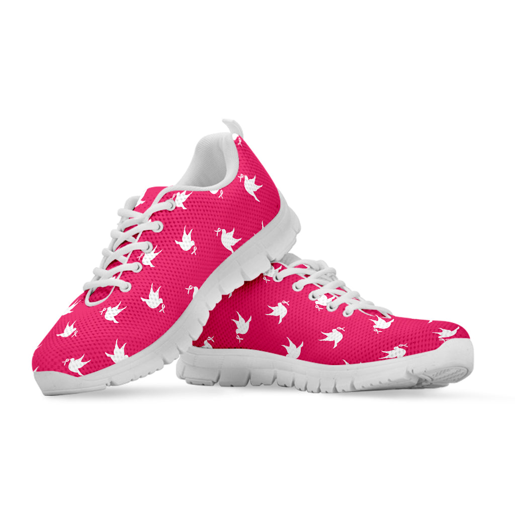White Dove Breast Cancer Pattern Print White Sneakers