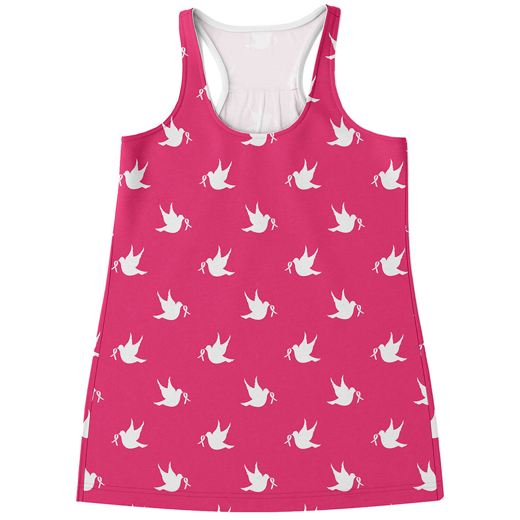 White Dove Breast Cancer Pattern Print Women's Racerback Tank Top