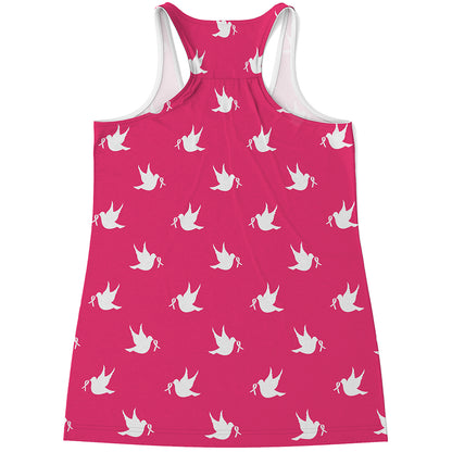 White Dove Breast Cancer Pattern Print Women's Racerback Tank Top