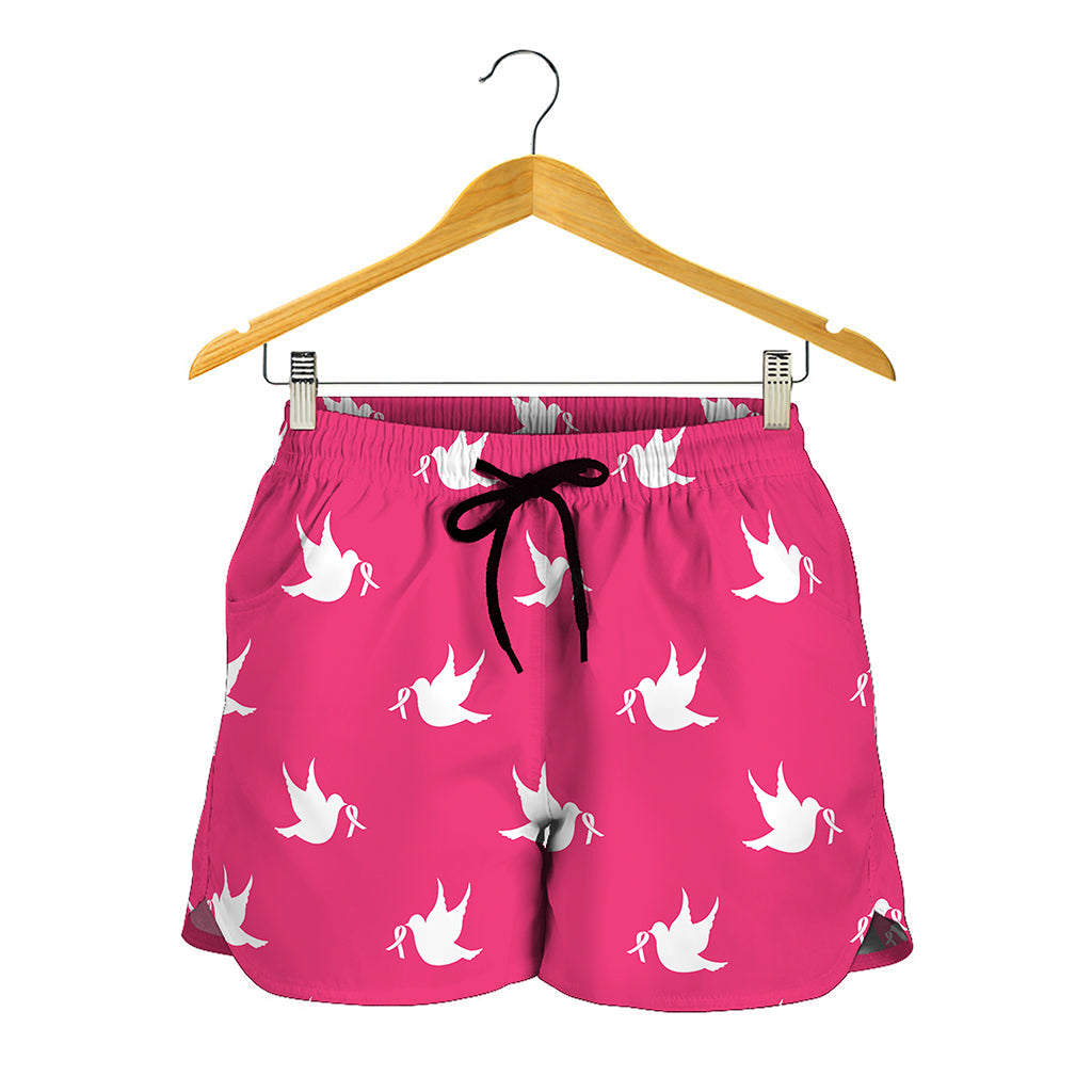 White Dove Breast Cancer Pattern Print Women's Shorts