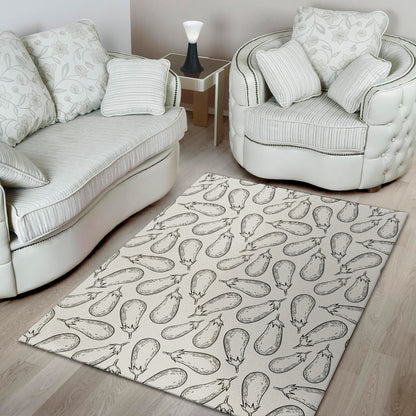 White Eggplant Drawing Print Area Rug