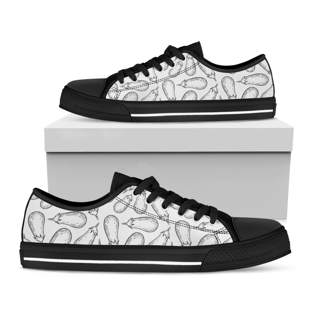 White Eggplant Drawing Print Black Low Top Shoes