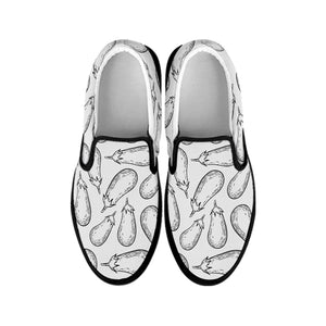 White Eggplant Drawing Print Black Slip On Shoes