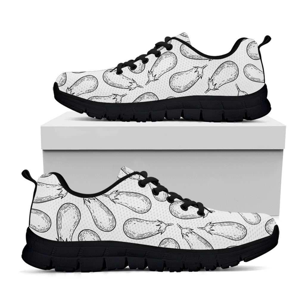 White Eggplant Drawing Print Black Sneakers